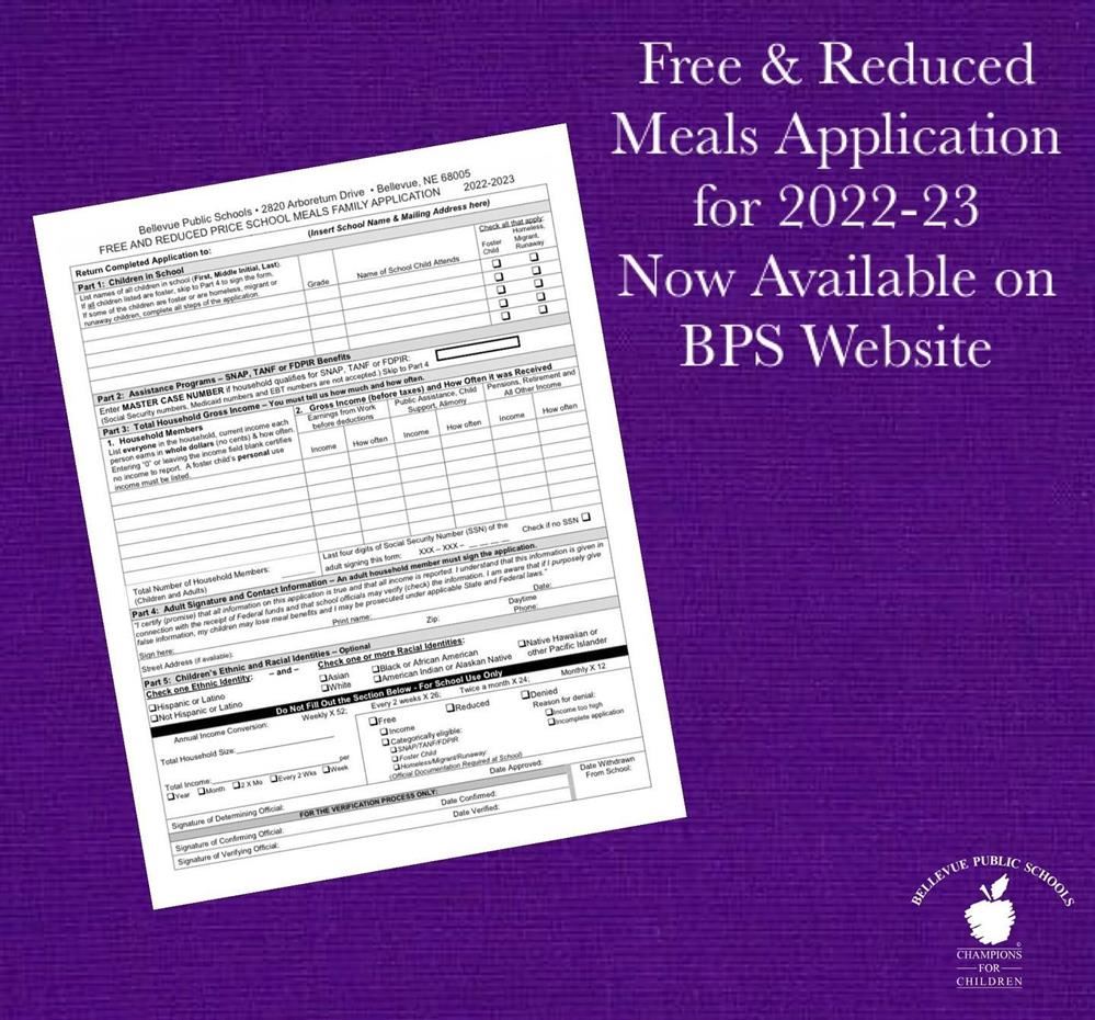  Free and Reduced Meal Application for 2022-23 Now Available